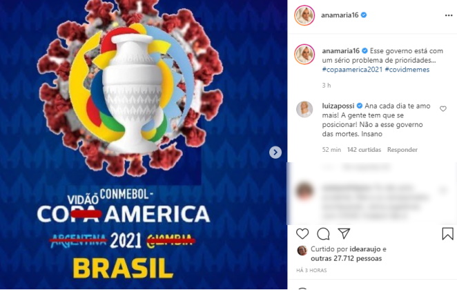 Publicação de Ana Maria Braga no Instagram