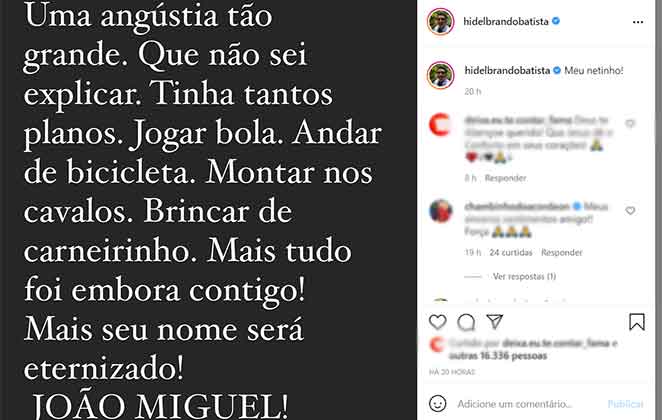 A tristeza do pai de Whindersson Nunes após a morte do netinho