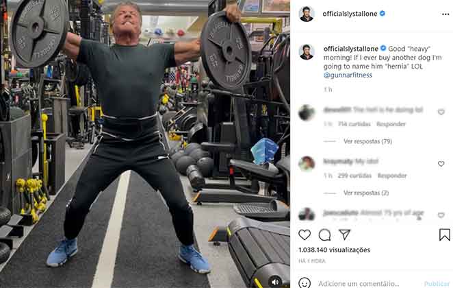 Sylvester Stallone posta seu bom dia, levantando peso e sentindo dor