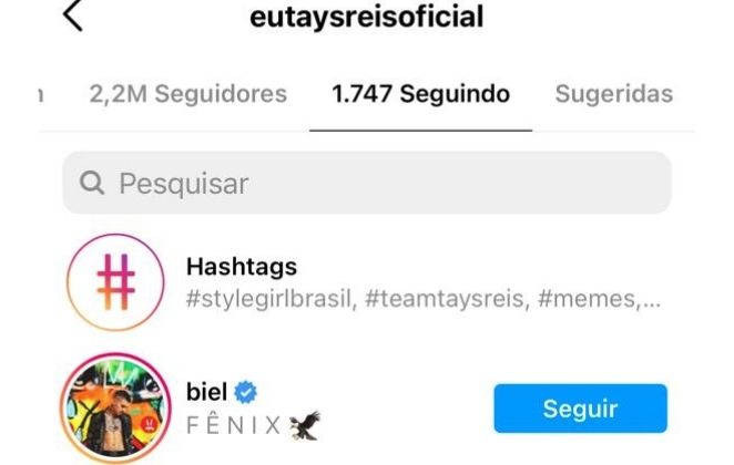 Biel e Tays voltam a se seguir no Instagram