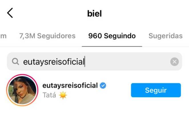 Biel e Tays voltam a se seguir no Instagram