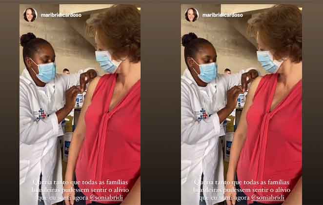 Sonia Bridi toma a primeira dose da vacina