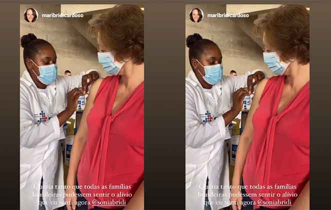Sonia Bridi toma a primeira dose da vacina