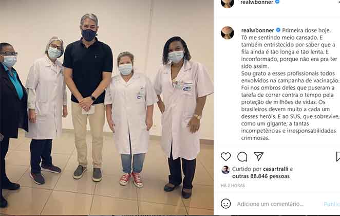 William Bonner tomou a primeira dose da vacina contra covid-19