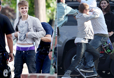 Justin Bieber luta com valentões e deixa cueca roxa à mostra - OFuxico