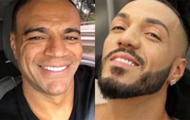 fotomonatgem dos rostos de denilson e belo, ambos sorrindo