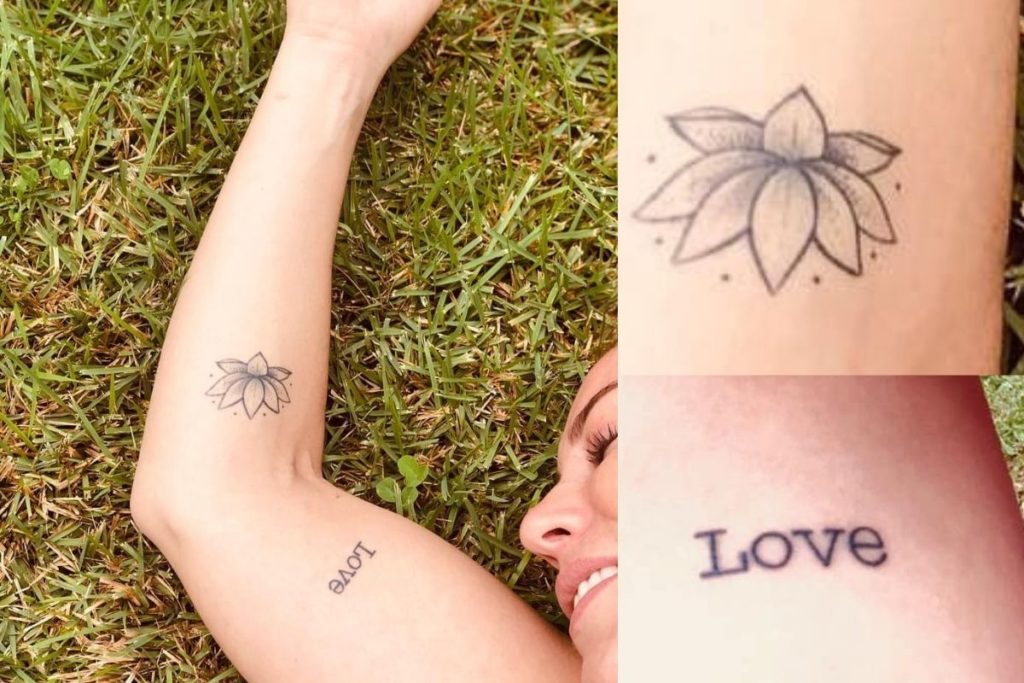 A tatuagem da palavra Love e a flor de lótus de Paolla Oliveira