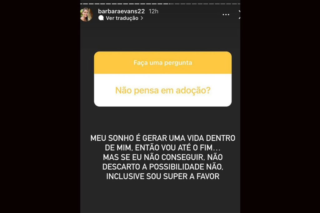 Bárbara Evans conta que não descarta a possibilidade da adoção