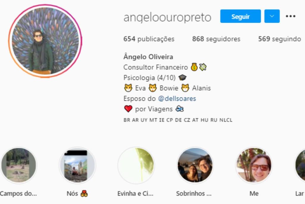 Bio de Ângelo Oliveira no Instagram