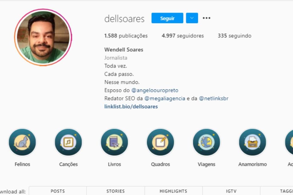 Bio de Wendell Barros no Instagram