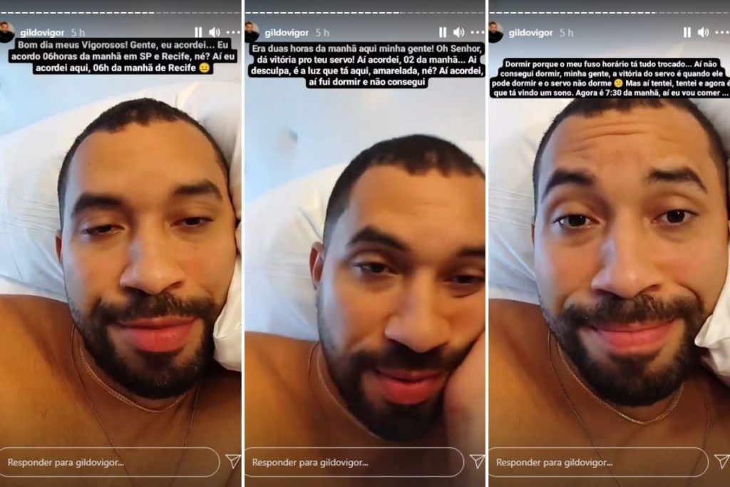 Gil do Vigor em cama de hotel