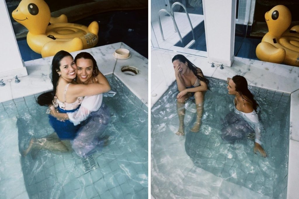 Juliette e rafa Kaliman na piscina montagem