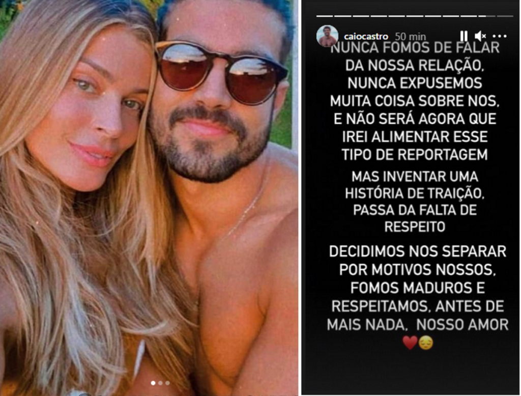 Post Caio Castro sobre fim do romance com Grazi Massafera