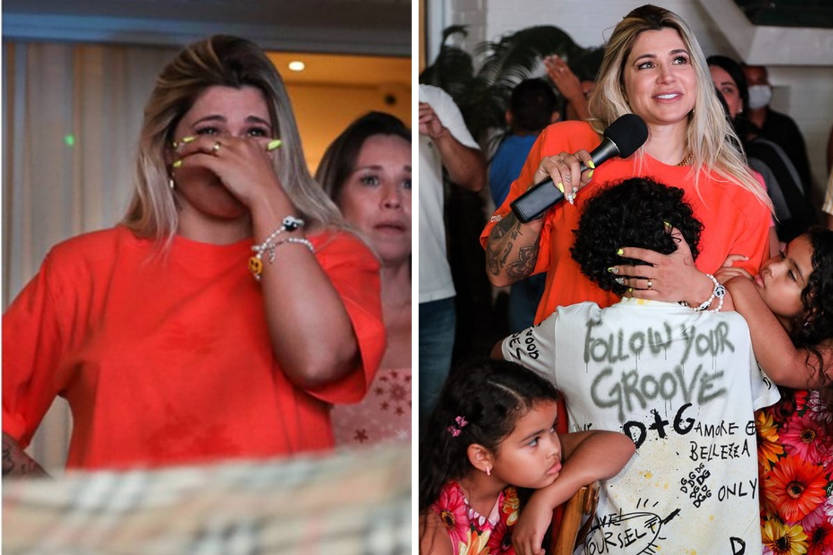 Dani Souza chora e abraca os filhos