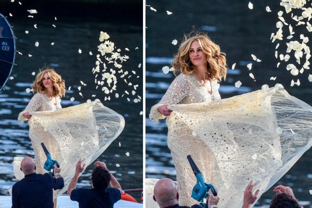 Julia Roberts com pétalas de rosa num ensaio fotográfico em Paris