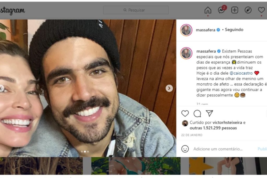 Grazi Massafera e Caio Castro em foto no Instagram
