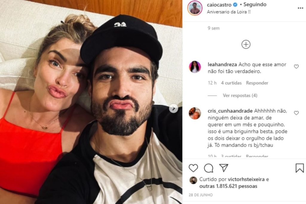 Grazi Massafera e Caio Castro em foto no Instagram