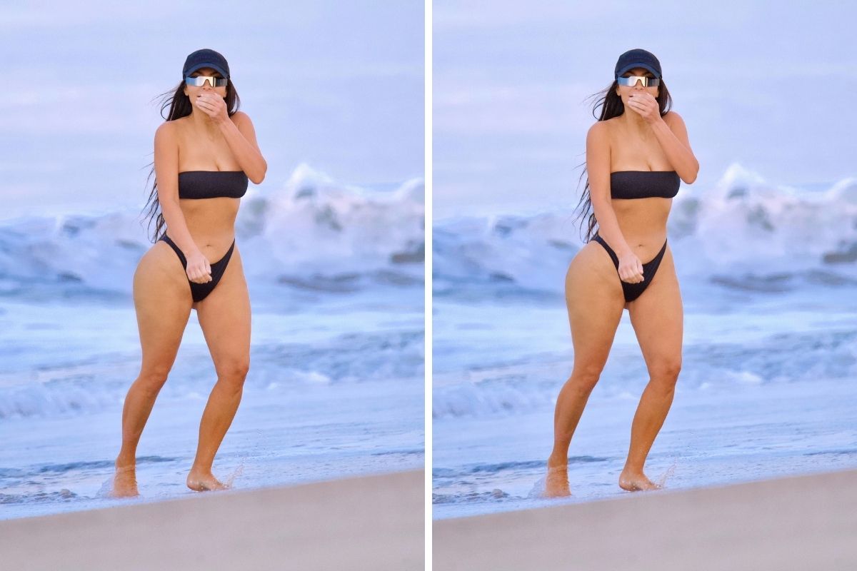 Kim Kardashian aproveita praia com amiga