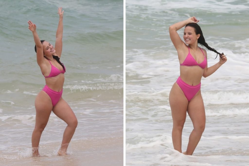 Larissa Manoela treina futevolei na Barra da Tijuca