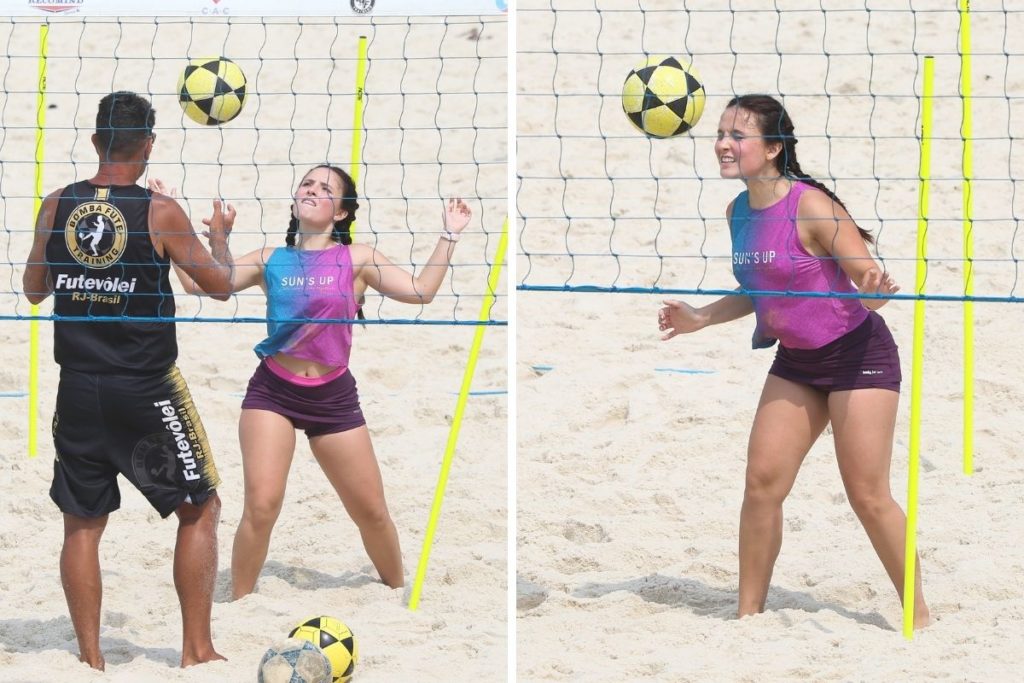 Larissa Manoela treina futevolei na Barra da Tijuca