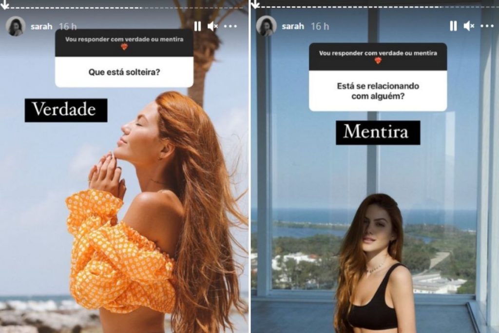 Print de Stories de Sarah Poncio falando da separação e confirmando o fim do casamento com Jonathan Couto