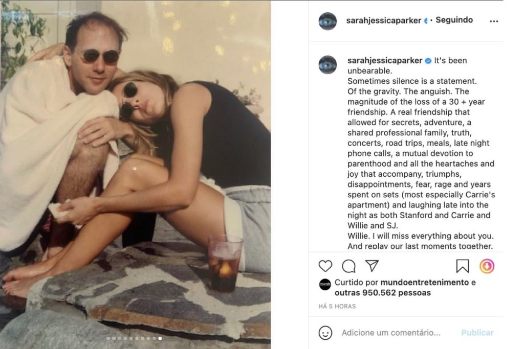 Post de Sarah Jessica Parker sobre a morte de Willie Garson