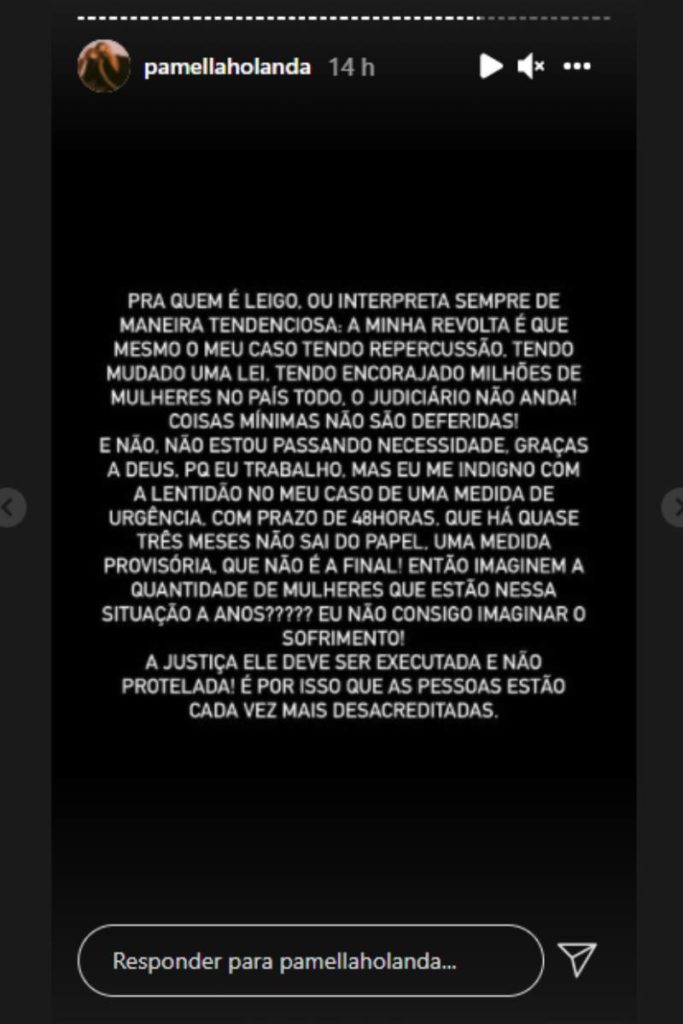 stories de pâmella holanda falando de demora no aval para medida protetiva