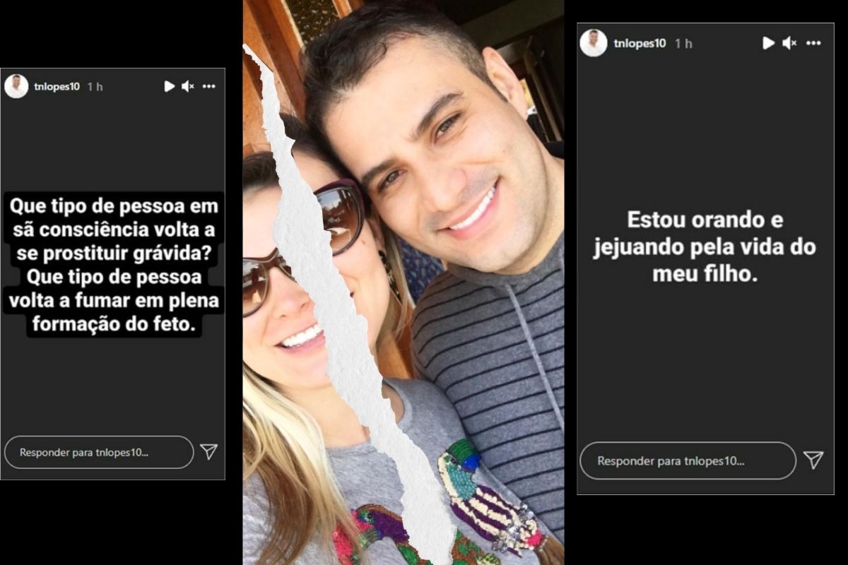 Tiago Lopes e Andressa, trocando acusações pelas redes sociais