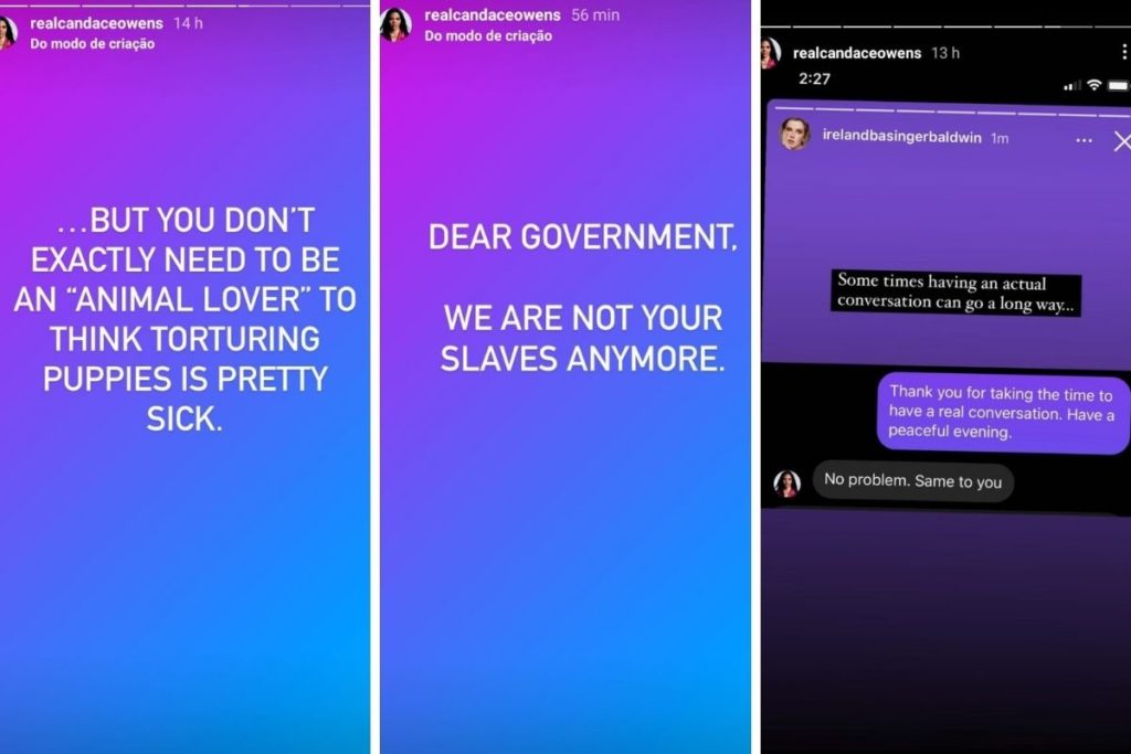 Posts de Ireland Baldwin e Candace Owens