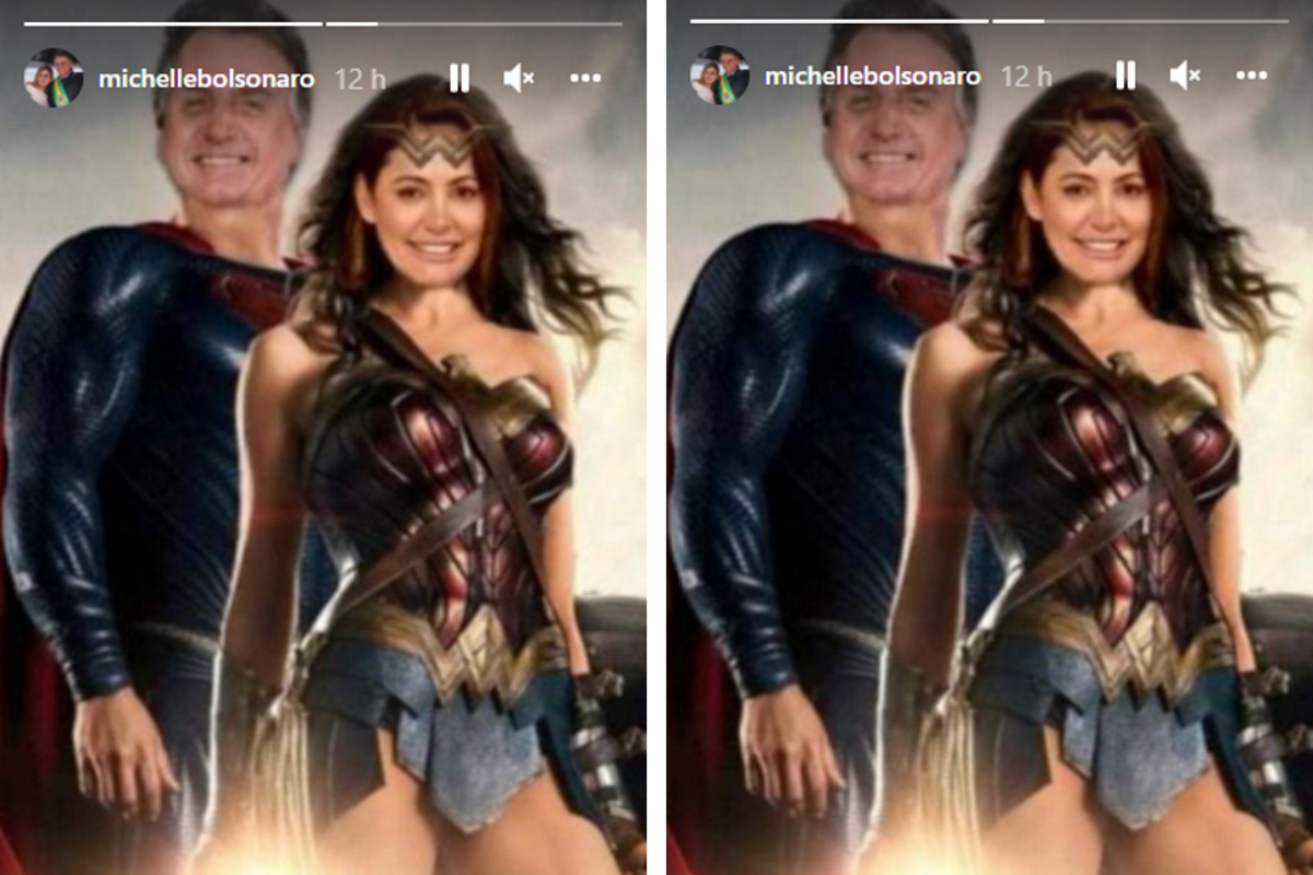Bolsonaro e Michelle Bolsonaro de Mulher Maravilha e Super Homem