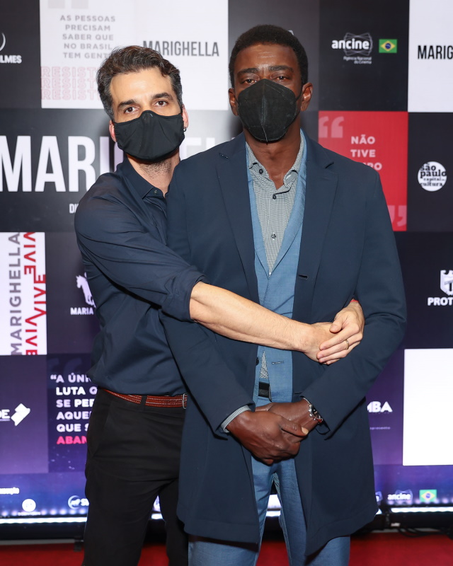 Wagner Moura e Seu Jorge em premiere de Marighella