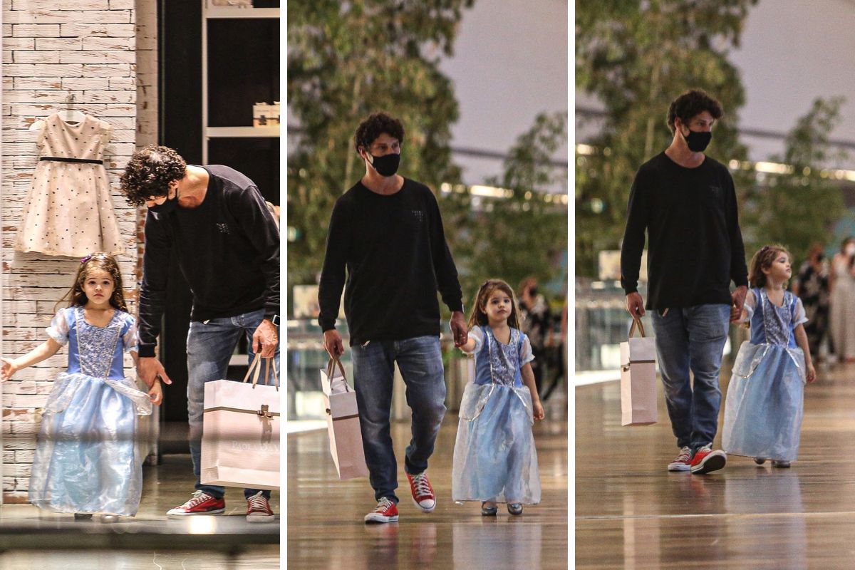 José Loreto passeia com filha Bella em shopping