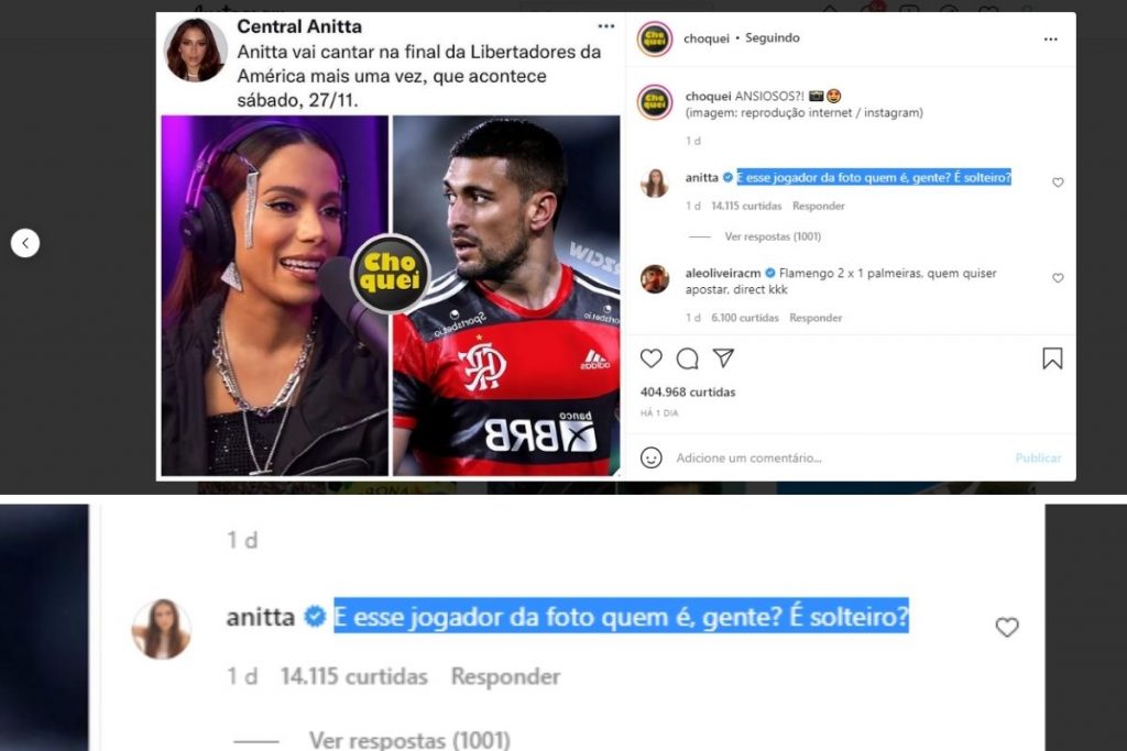Vai rolar? Anitta revela interesse em Arrascaeta, jogador do Flamengo