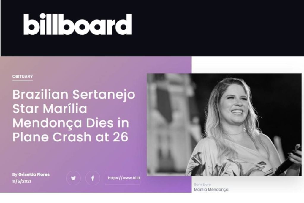 billboard - noticia da morte de marilia mendonça