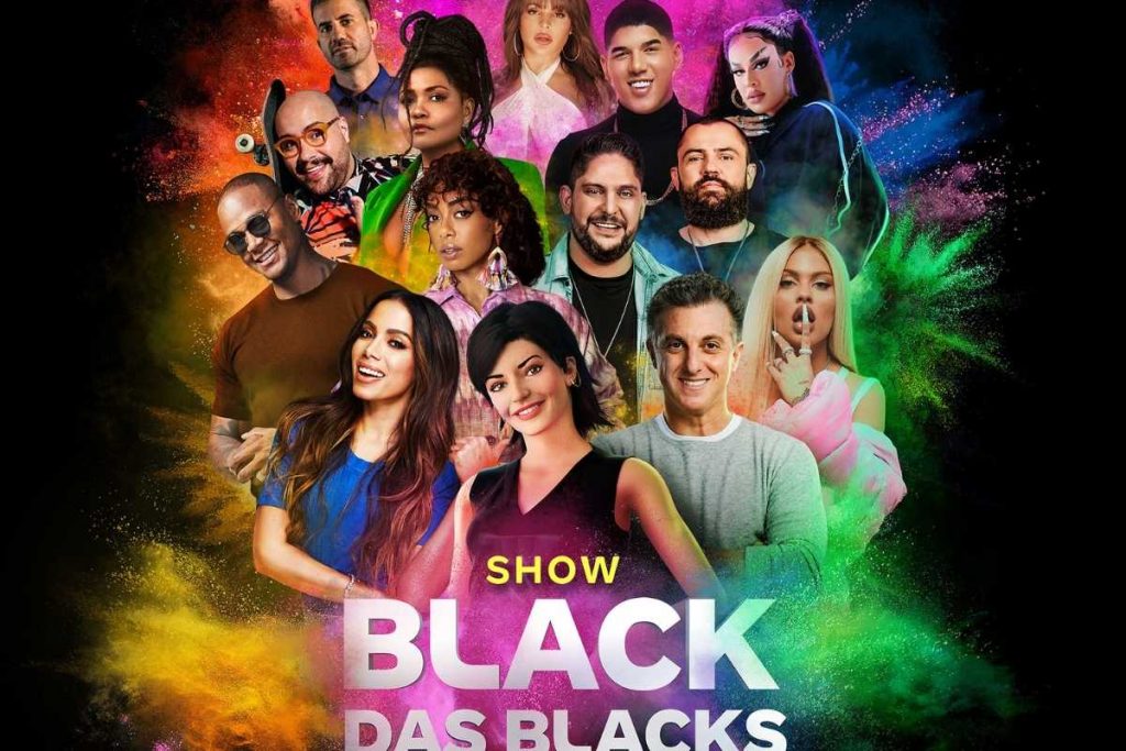 cartaz do magalu anunciando show black das blacks com artistas ao fundo