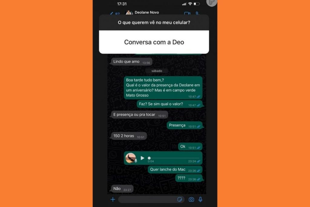 Print de conversa de Dayanne Bezerra com Deolane Bezerra