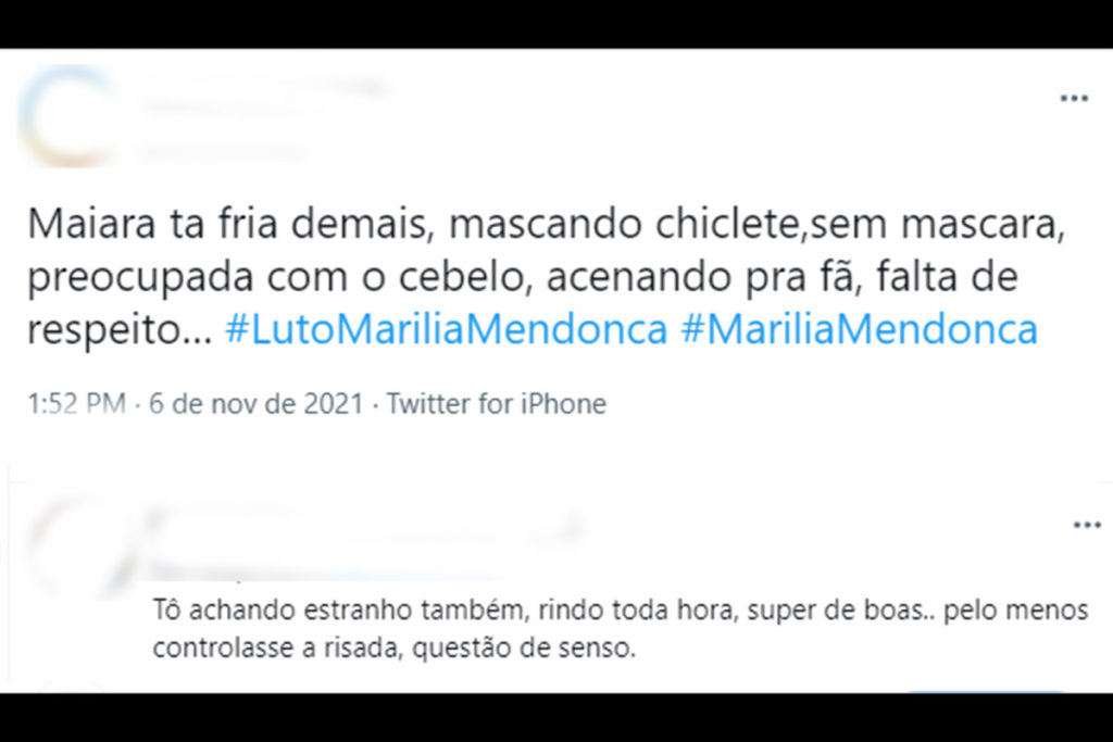 Internauta critica Maiara em post no Twitter