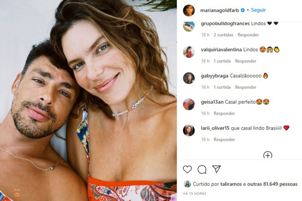 Mariana Goldfarb posa coladinha com Cauã Reymond