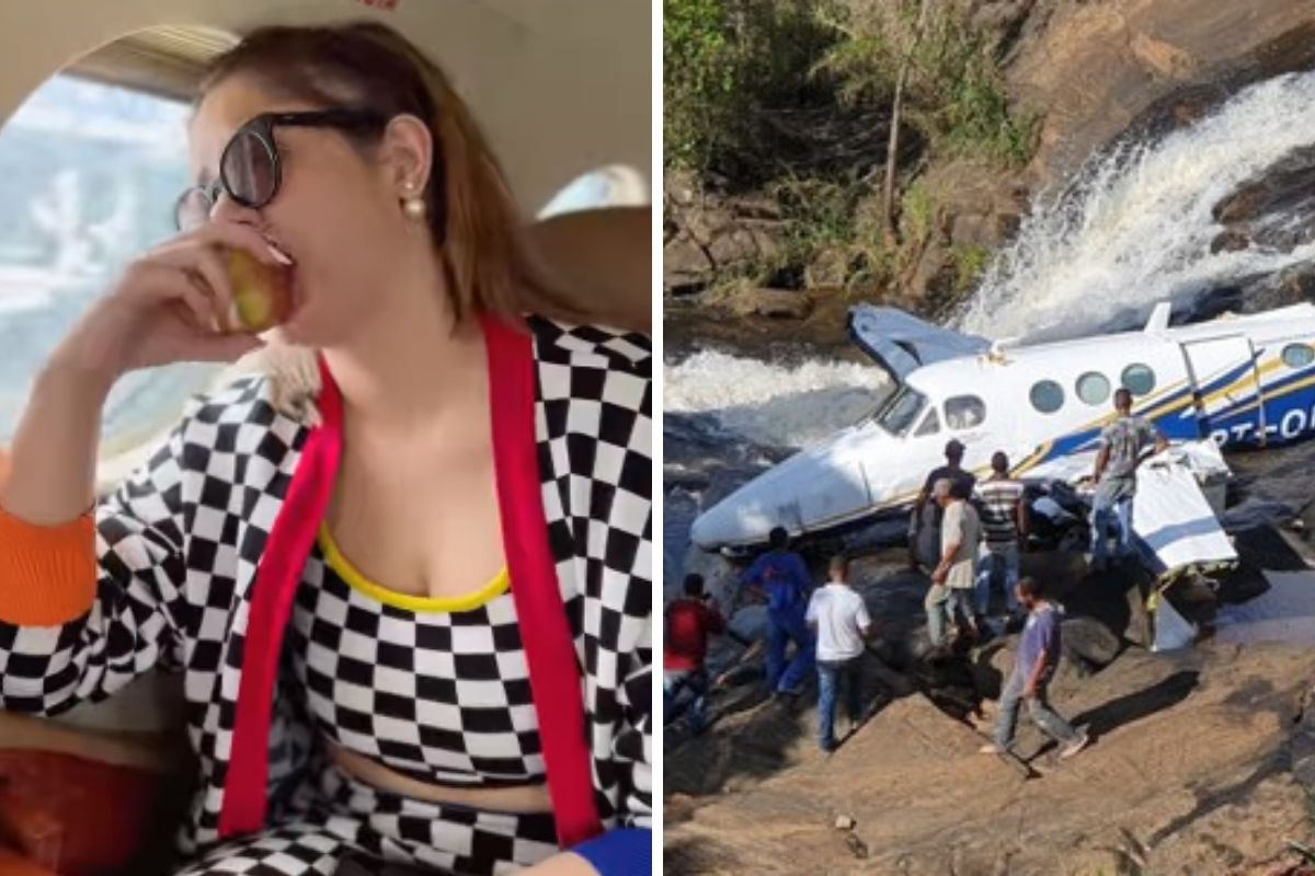 Marília Mendonça e foto do avião no acidente