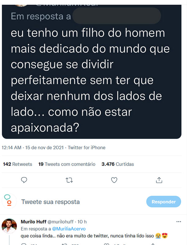 Resposta de Murilo Huff em post com declaração de amor de Marília Mendonça