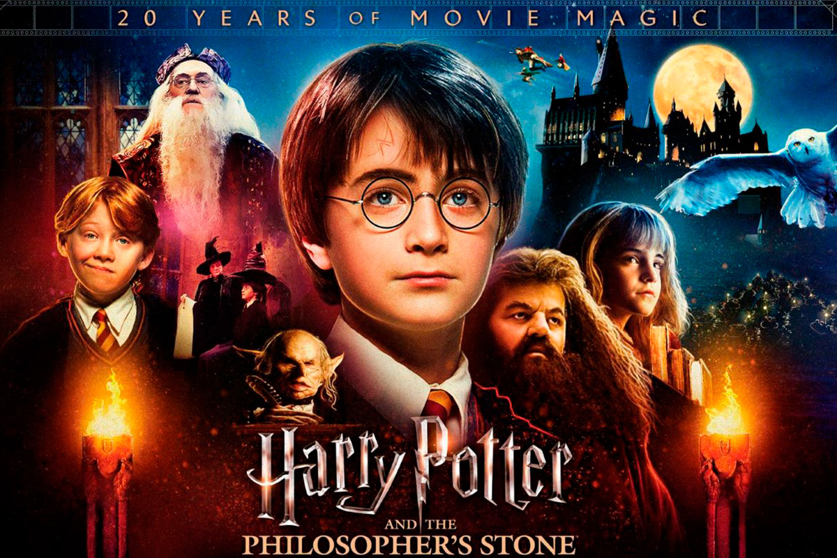 Pôster oficial de "Harry Potter e a Pedra Filosofal: 20 anos de magia"..