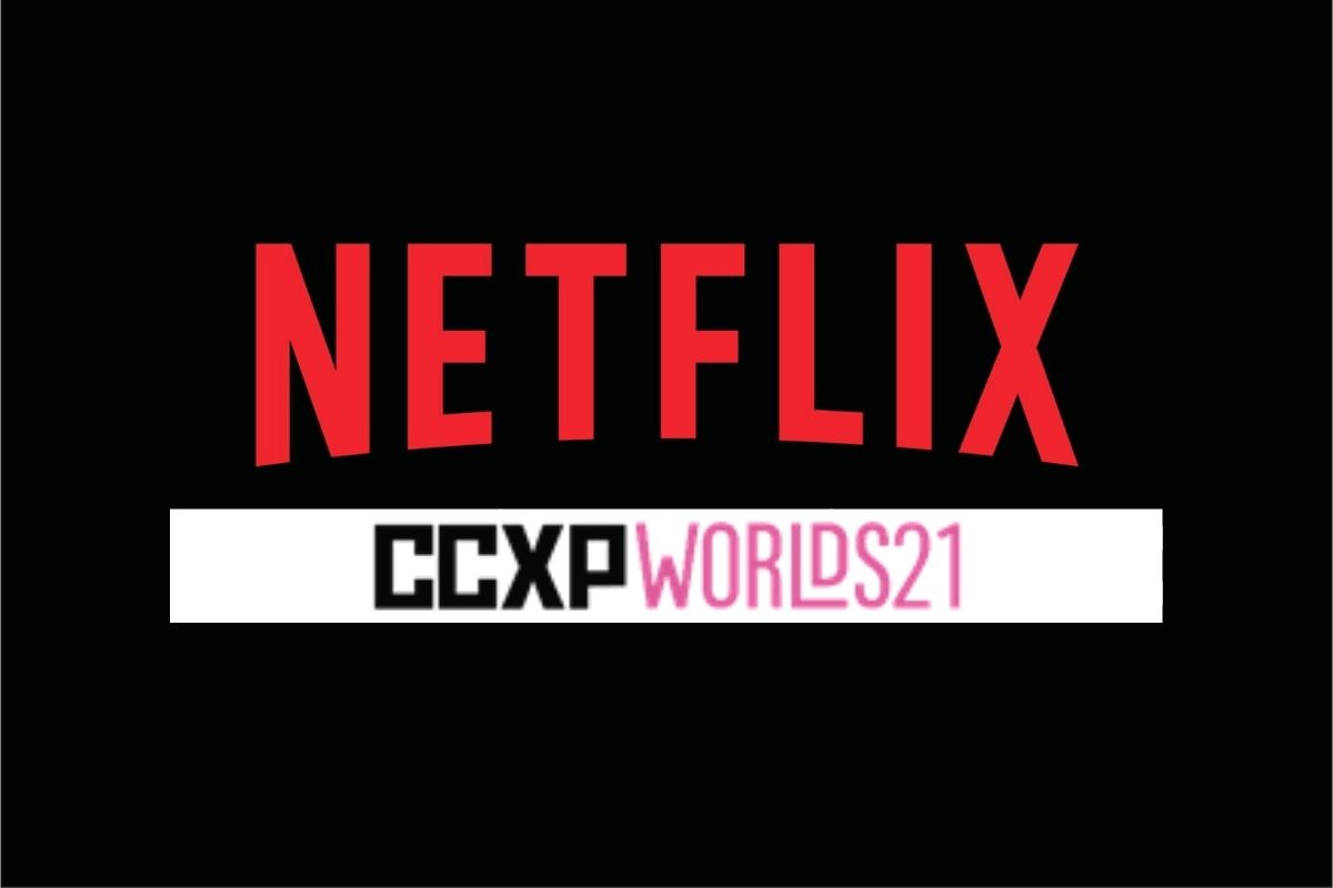 Fotomontagem com logo da Netflix e CCXP Worlds