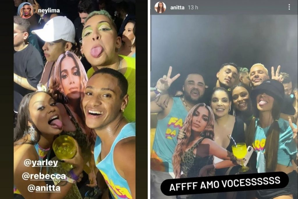 Famosos tirando foto com totem de Anitta na Farofa da Gkay