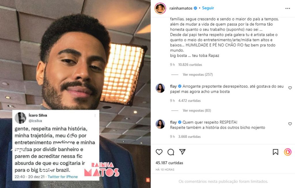 Flay critica fala de Ícaro Silva sobre participar do Big Brother Brasil