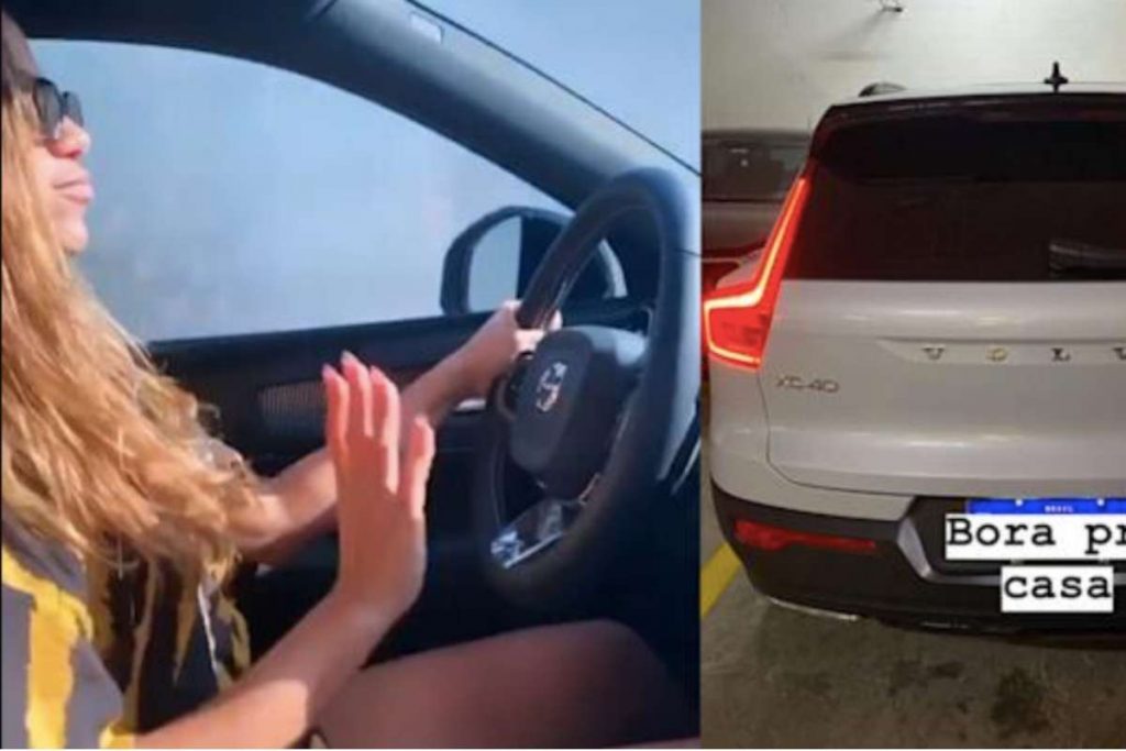 Anitta dirigindo seu Volvo, presente da montadora