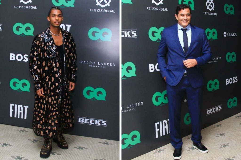 O ator Juan Paiva e Luciano Szafir na chegada dos artistas no prêmio Men of the Year no Rio de Janeiro