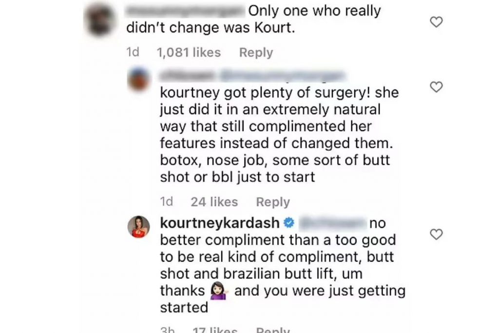 comentário de kourtney kardashian
