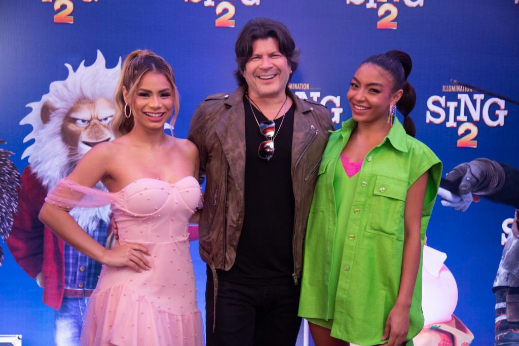 Lexa, Paulo Ricardo e Any Gabrielly em pré-estreia de 'Sing 2'.