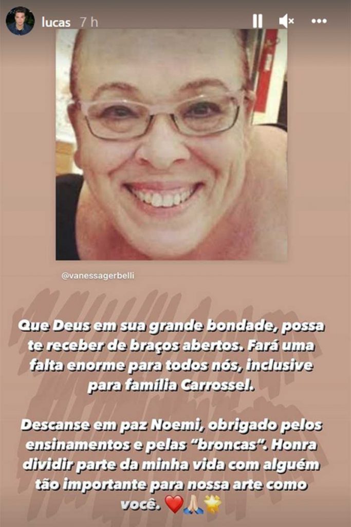 Lucas Santos lamenta a morte de Noemi Gerbelli