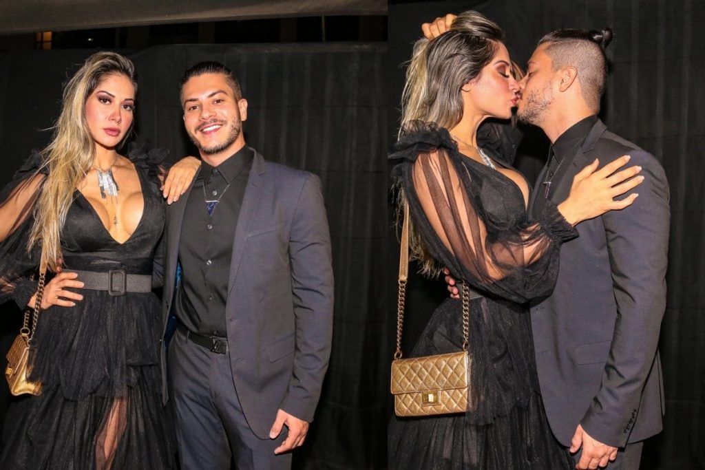 maira cardi e arthur aguiar se beijando em evento